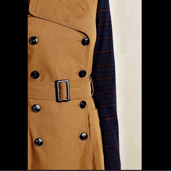 Anthropologie Colorblocked Plaid Trench Coat by Harlyn - Picture 4 of 9